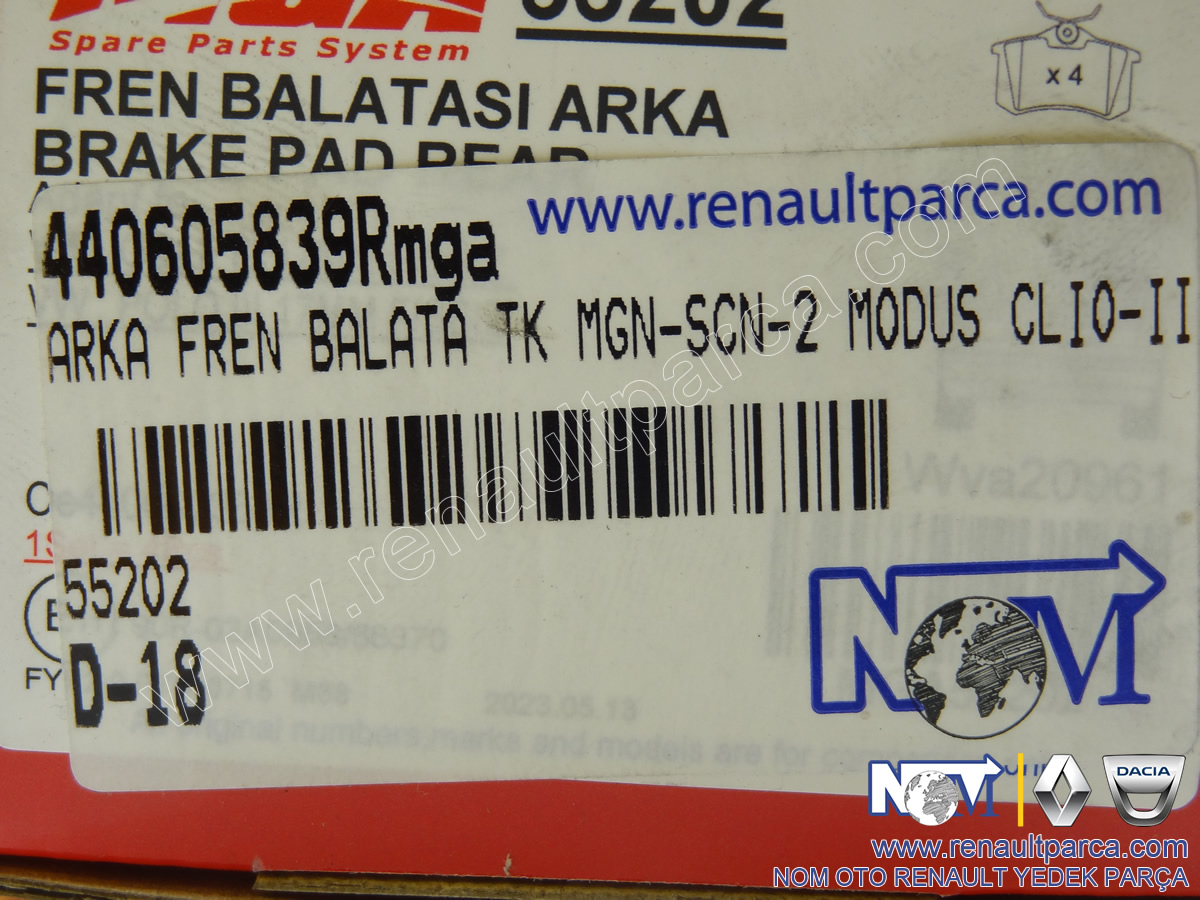 Arka Fren Balatası Takımı Megane Scenic 2 Modus Clio 3 Vw Golf 4 440605839R