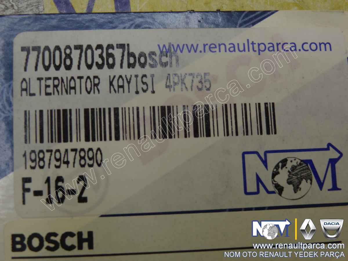 Clio 2 Clio Symbol - Thalia Kangoo 1  1.2 8V Alternatör Kayışı Bosch 7700870367