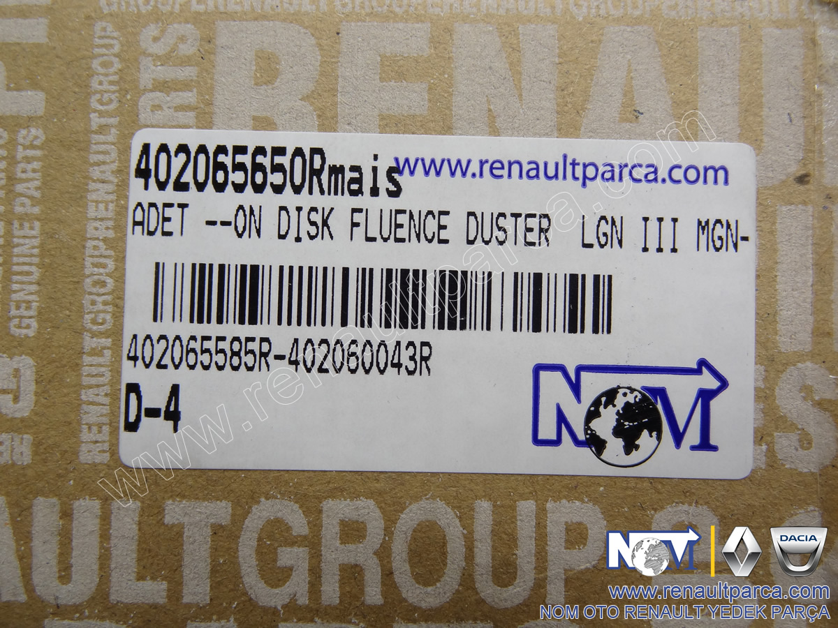 Ön Disk Fluence Duster Laguna 3 Megane 3 4 - Adet 402065650R
