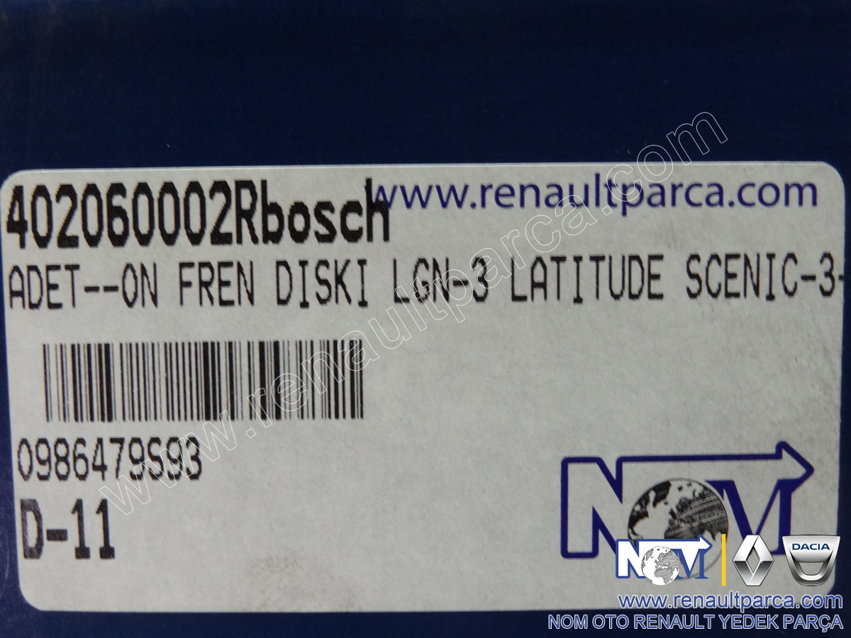 Ön Fren Diski Laguna-3 Latitude Scenic-3  2.0 16v - 1 Adet 402060002R