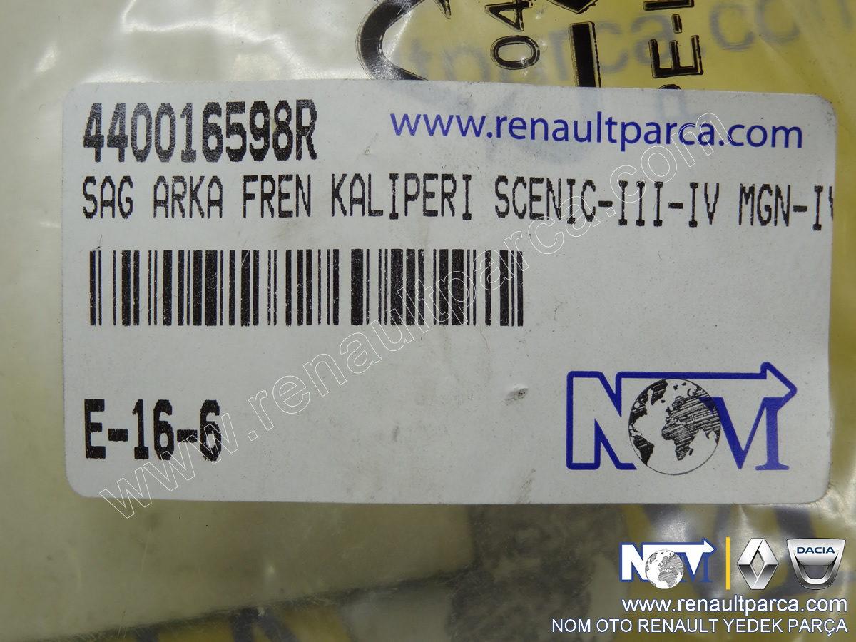 Sağ Arka Fren Kundağı Scenic 3 4 Megane 4 Espace 4 Talisman 440016598R